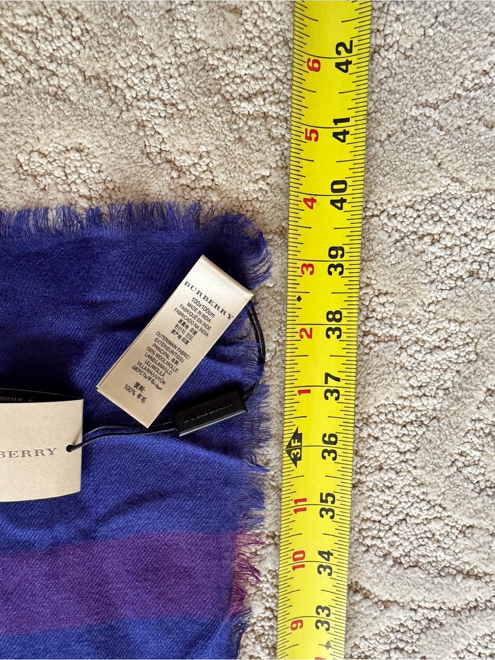 Burberry Blue & Purple Mega Check Wool Scarf Wrap 100cm x 100cm - NWT - Picture 8 of 10